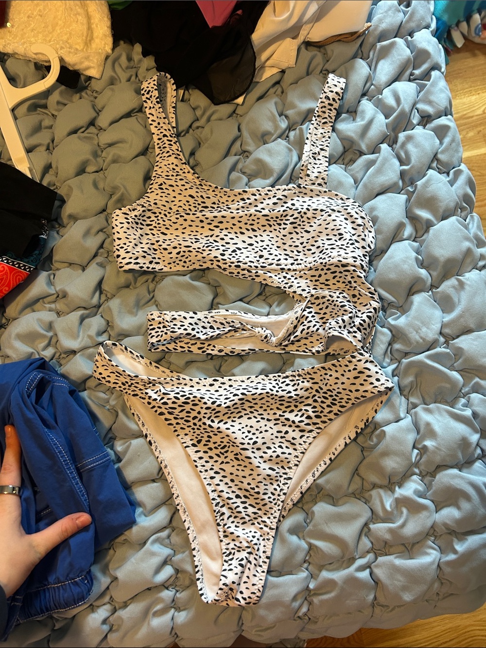 SHEIN Cream One-Shoulder Spotted Cutout One-Piece Swimsuit
